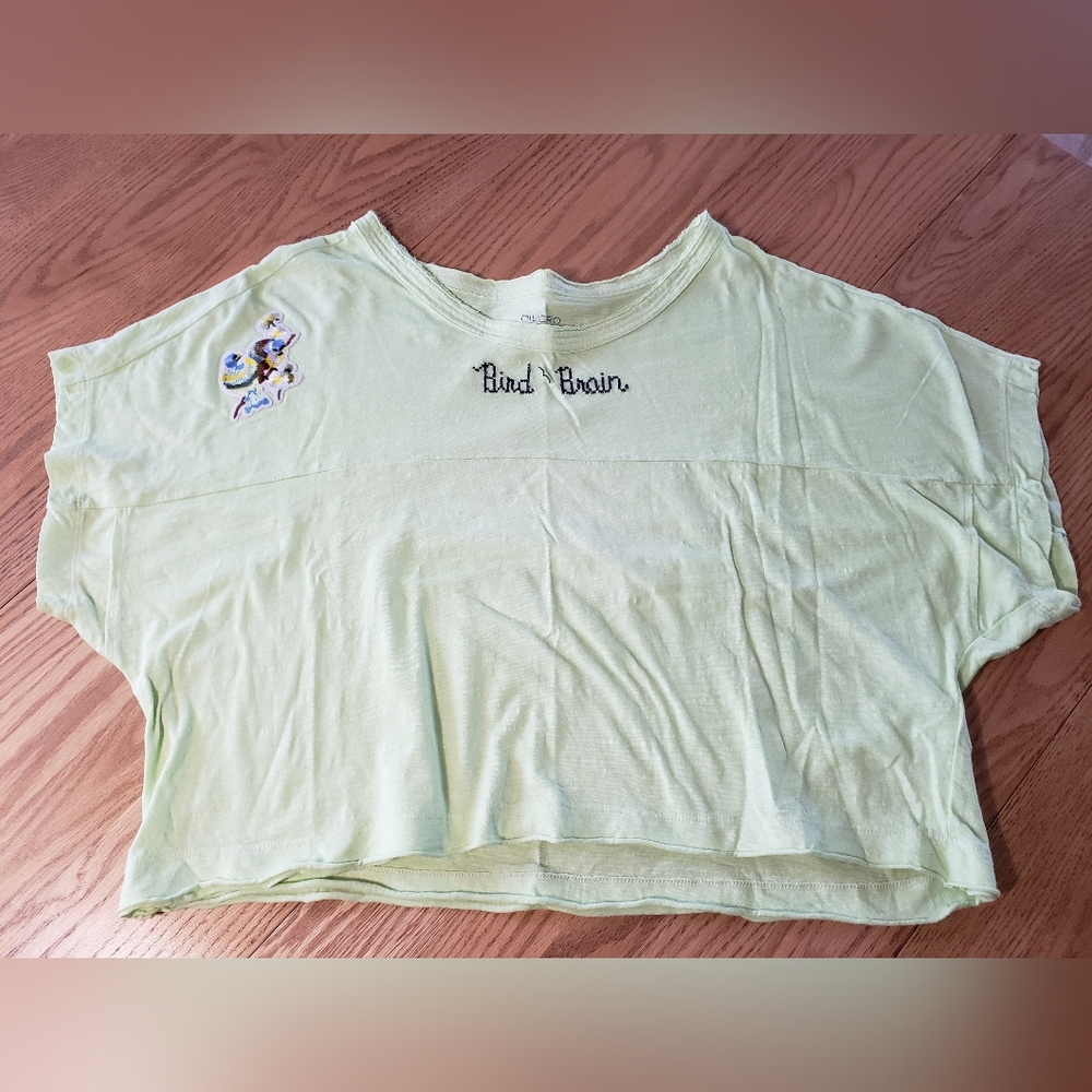 New Pilcro Light Green 'Bird Brain' Cross Stitched Tee In Size M.
